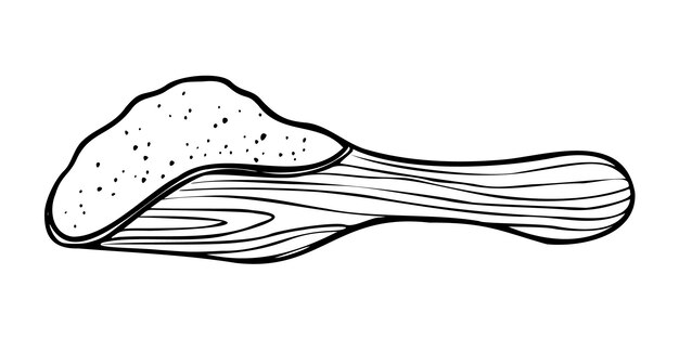 Harina en una cuchara de madera Ilustración vectorial de contorno negro de una cuchara con una pila de trigo blanco
