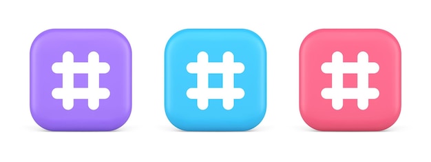 Hashtag botón red social medios comunicación símbolo internet mensaje clave 3d icono