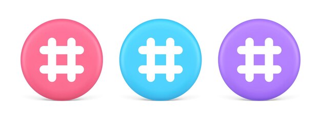 Hashtag botón red social medios comunicación símbolo internet mensaje clave 3d icono