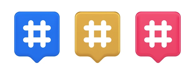 Hashtag botón red social medios comunicación símbolo internet mensaje clave 3d icono