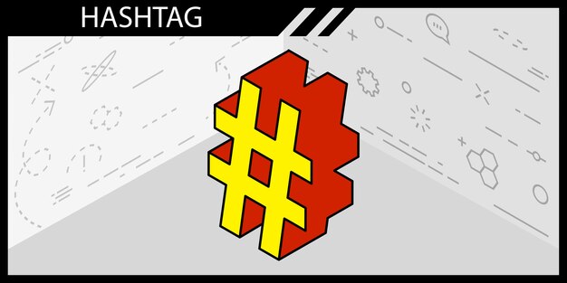 Hashtag diseño isométrico icono vector web ilustración 3d colorido concepto