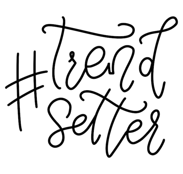 Hashtag trendsetter letras de línea negra aisladas sobre fondo blanco