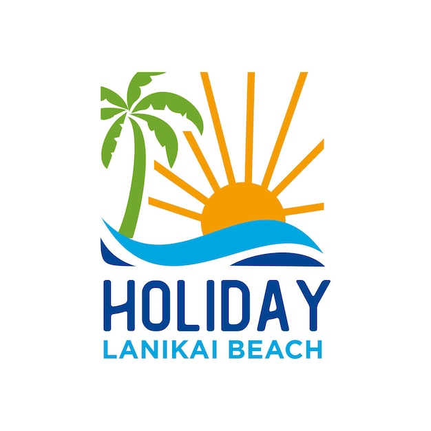 Hawaii lanikai beach logo palmera vector diseño art illustration