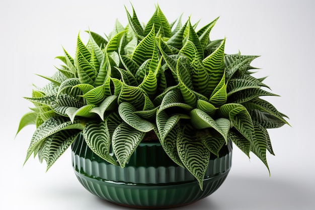 Haworthia limifolia planta de casa en la olla aislada sobre un fondo blanco