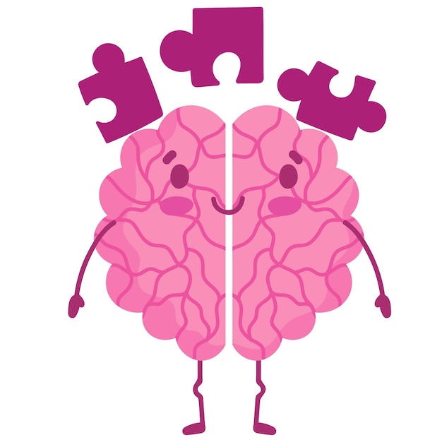 hay un cerebro rosa con dos piezas de rompecabezas en él
