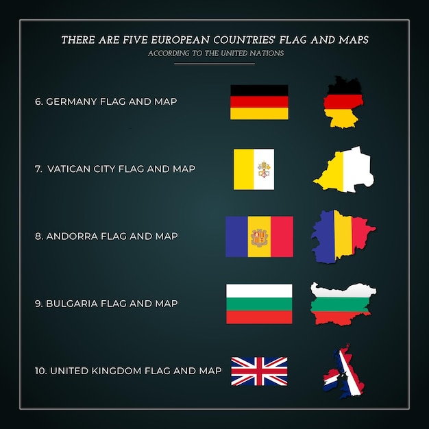 Hay cinco banderas y mapas de países europeos Seriz