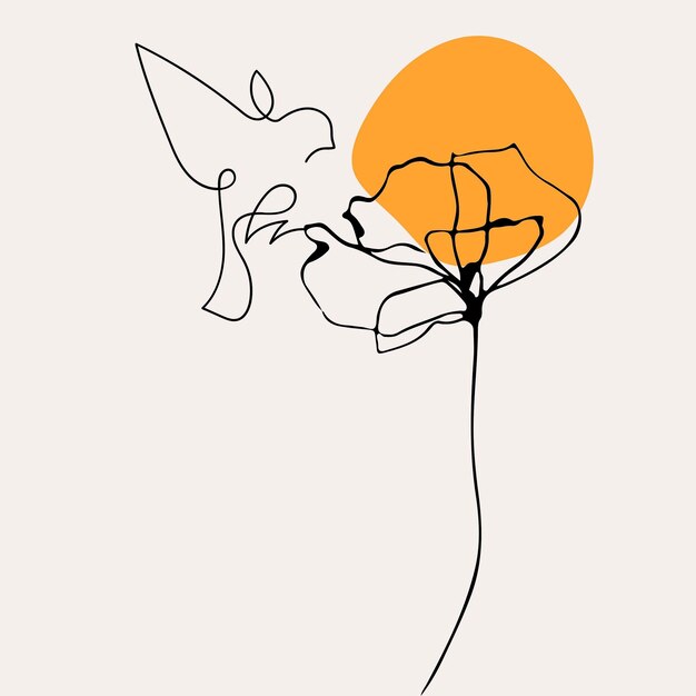 hay un dibujo de un pájaro volando sobre una flor