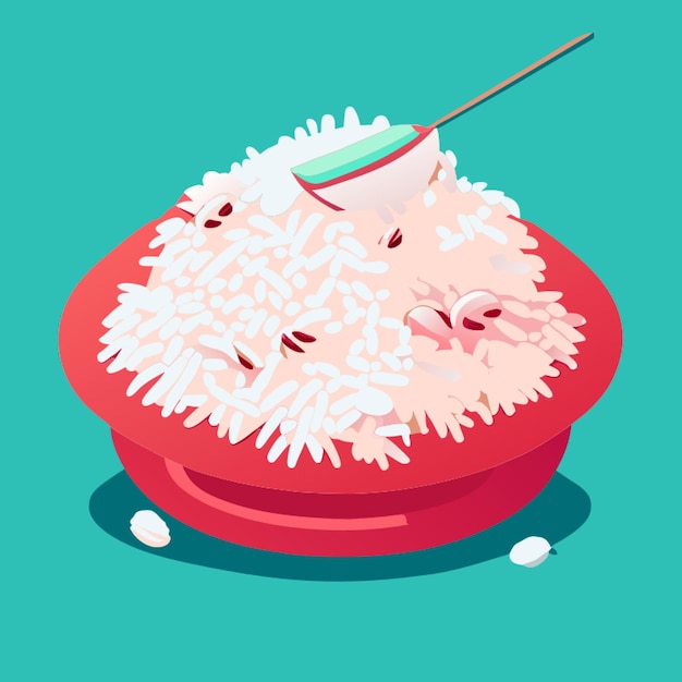 Vector hay una pila de arroz crudo en la imagen y el arroz crece gusanos de arroz ilustración vectorial