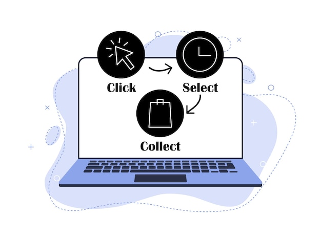 Haz clic y recoge tu pedido Ilustración sobre el proceso del servicio de entrega