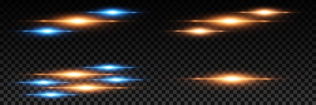 Haz horizontal de luz y deslumbramiento destello mágico de luz línea de neón y explosión de luz