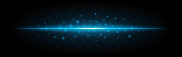 Haz láser azul horizontal con partículas brillantes dispersas aisladas en un fondo transparente Efecto de energía brillante ideal para temas futuristas de ciencia ficción o diseño gráfico digital