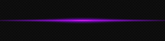 Un haz láser púrpura brillante horizontalmente a través de un fondo transparente oscuro creando un efecto visual futurista y de alta tecnología Líneas láser de llamarada de neón de luz sobre un fondo transparente