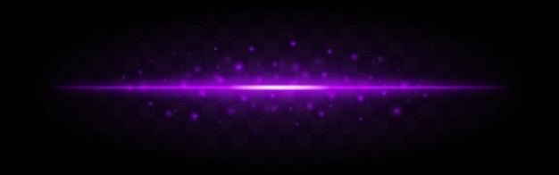 Haz láser púrpura horizontal con partículas brillantes dispersas aisladas en un fondo transparente Efecto de energía brillante ideal para temas futuristas de ciencia ficción o diseño gráfico digital