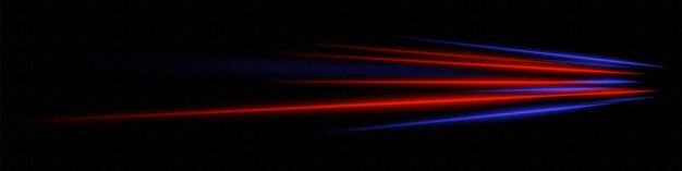 Haz de luz Líneas rectas brillantes en rojo y azul sobre fondo negro Concepto de velocidad de movimiento Rápido movimiento borroso Flujo digital de láser futurista