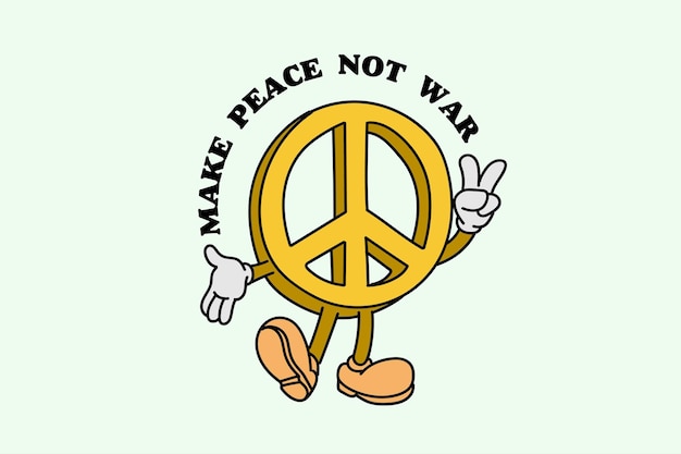 Haz que la paz no sea un personaje de dibujos animados de guerra con un signo de paz