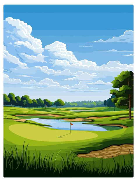 Vector hazeltine national golf club cartel de viajes de época cartel postal de recuerdo ilustración de pintura de retrato