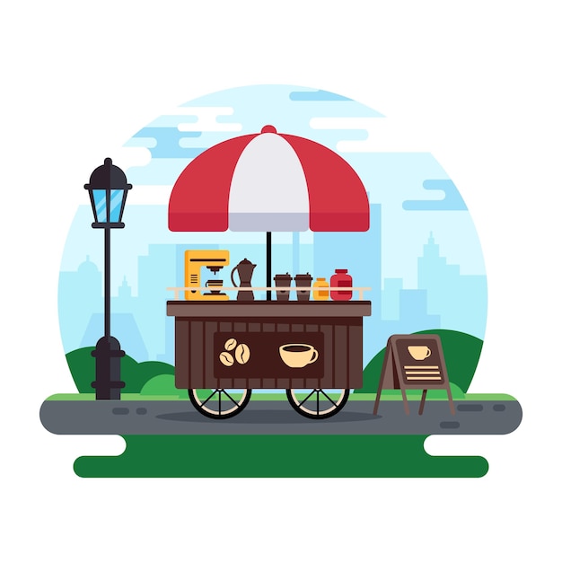 Hazte con esta ilustración plana de un puesto de café