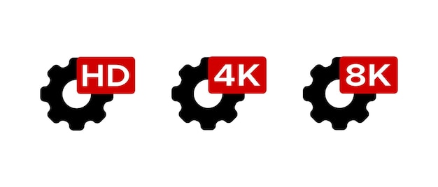 HD 4K 8K configuraciones conjunto de iconos vectoriales Ilustración vectorial de símbolos de formato de video de alta resolución