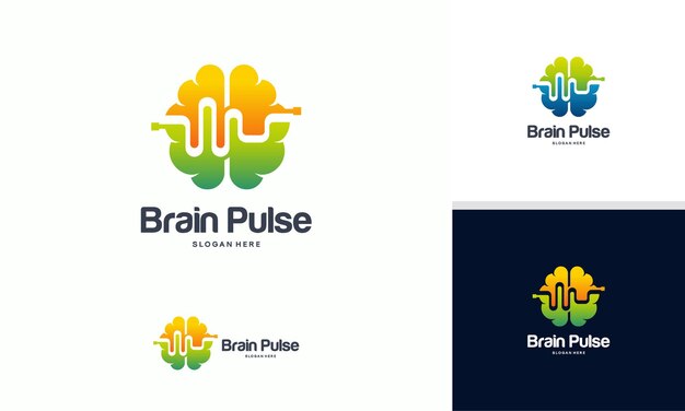 Health Brain logo diseña vector de concepto, logo de pulso de cerebro, vector de plantilla de logo de Brain Vibe