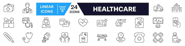 healthcare icon set linear style
