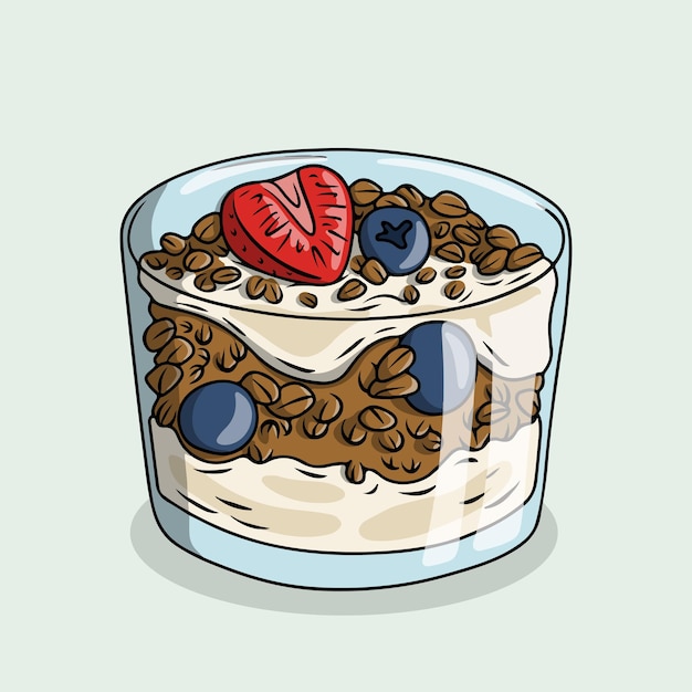 Healthy breakfast parfait with granola fruit and berries