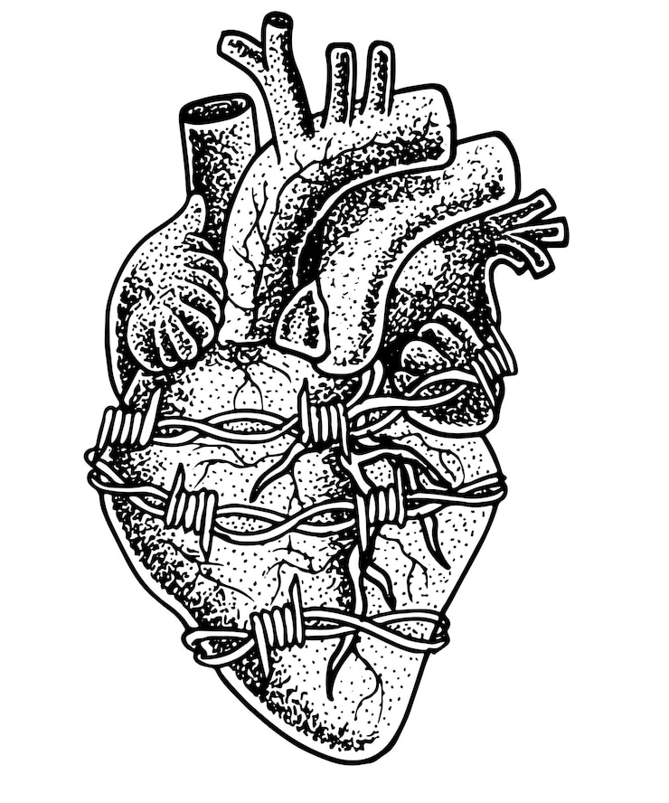 Vector heart dot work style corazón con alambre de púas