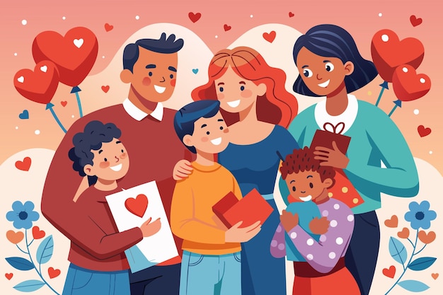 Vector heart warming illustration of a family celebratin and enjoy