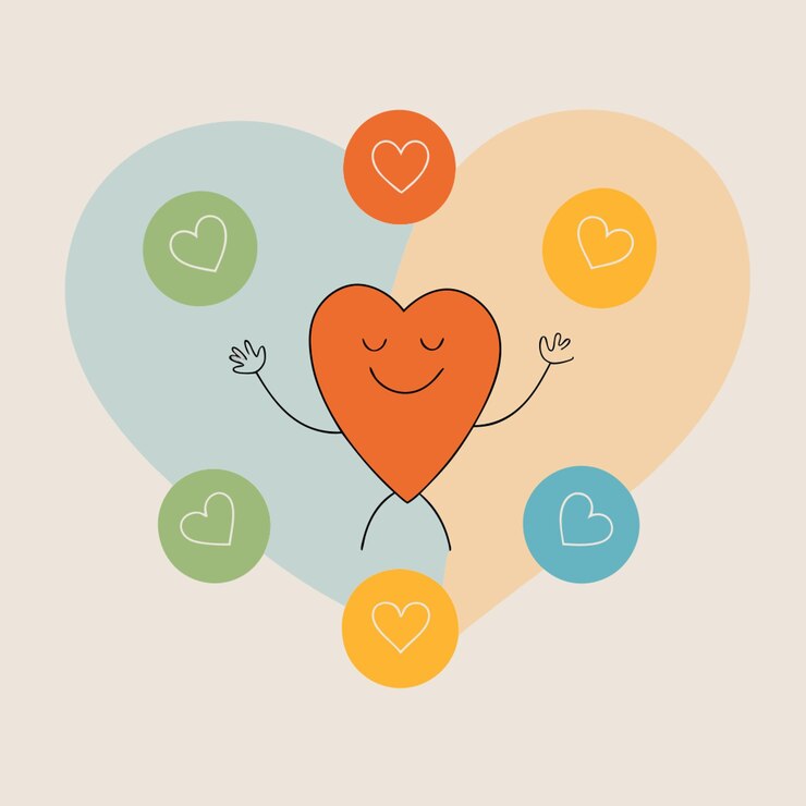 Vector a heart with open arms embracing various emotions represented by colorful icons vector