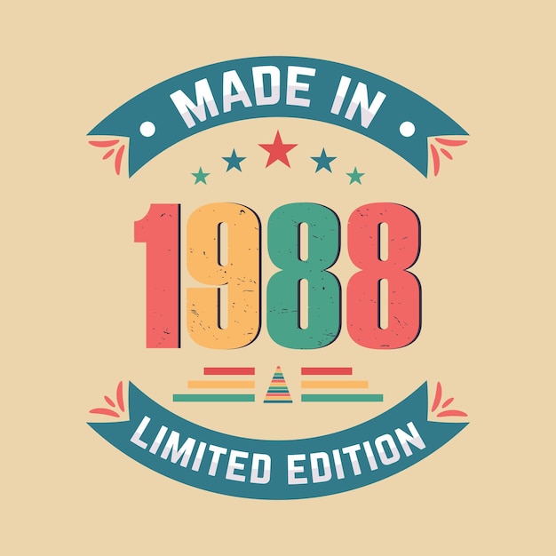 Hecho en 1988 Edición limitada diseño vectorial de camiseta de cumpleaños vintage de 1988