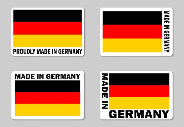 Hecho en Alemania conjunto de vectores de etiquetas adhesivas Etiqueta de mercancía con bandera alemana