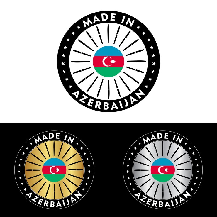 Hecho en Azerbaiyán Insignia Etiqueta Sello Bandera Agitando Bandera