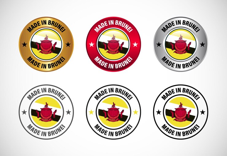 Vector hecho en brunei icono de etiqueta con bandera icono establecido para insignia de negocio sello pegatina logotipo y símbolo