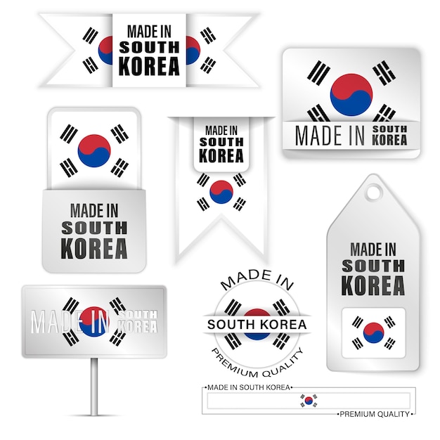 Hecho en Corea del Sur etiquetas conjunto Algunos elementos de impacto para el uso que desea hacer de él