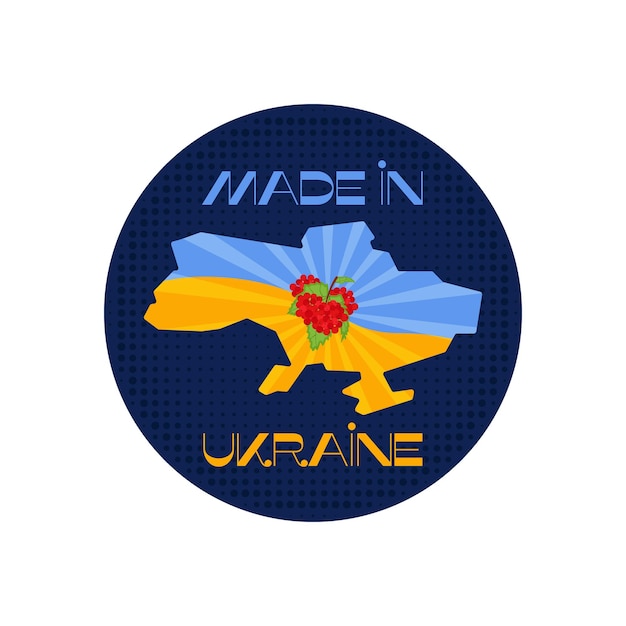 Hecho en diseño de insignia de ucrania con mapa de ucrania y viburnum etiqueta de ucrania retro etiqueta engomada del emblema del vector aislado en el fondo blanco