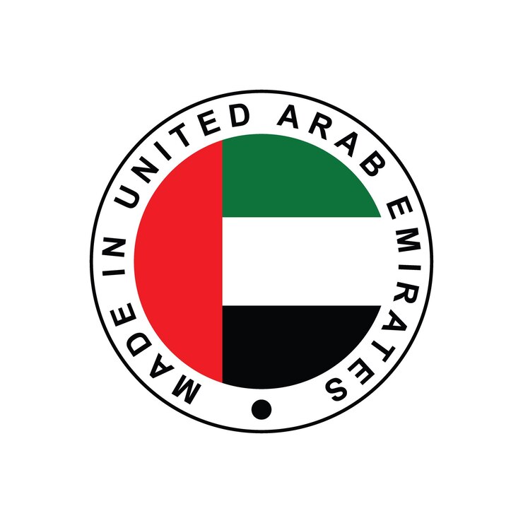 Vector hecho en los emiratos árabes unidos sello circular con bandera en fondo blanco ilustración vectorial