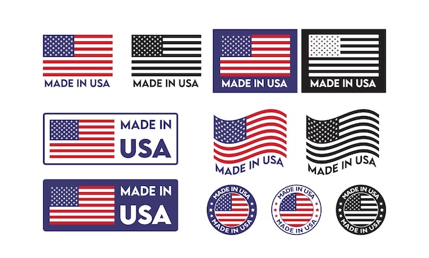 Hecho en Estados Unidos conjunto de iconos bandera de Estados Unidos onda concepto de bandera estadounidense vector de colección de banderas de Estados Unidos