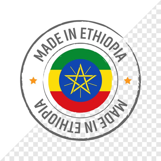 Hecho en Etiopía estampilla insignia de bandera ilustración vectorial del logotipo
