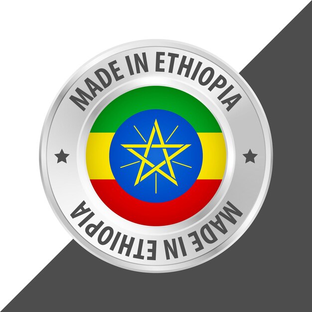 Hecho en Etiopía estampilla insignia de bandera ilustración vectorial del logotipo