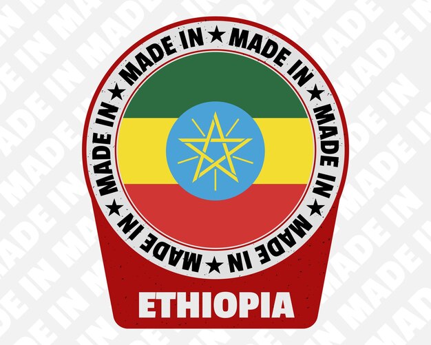 Hecho en Etiopía vector insignia icono aislado con diseño de signo de marca de origen de bandera de país