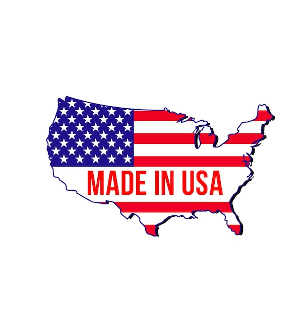 Hecho en etiqueta de Estados Unidos, mapa y bandera de Estados Unidos