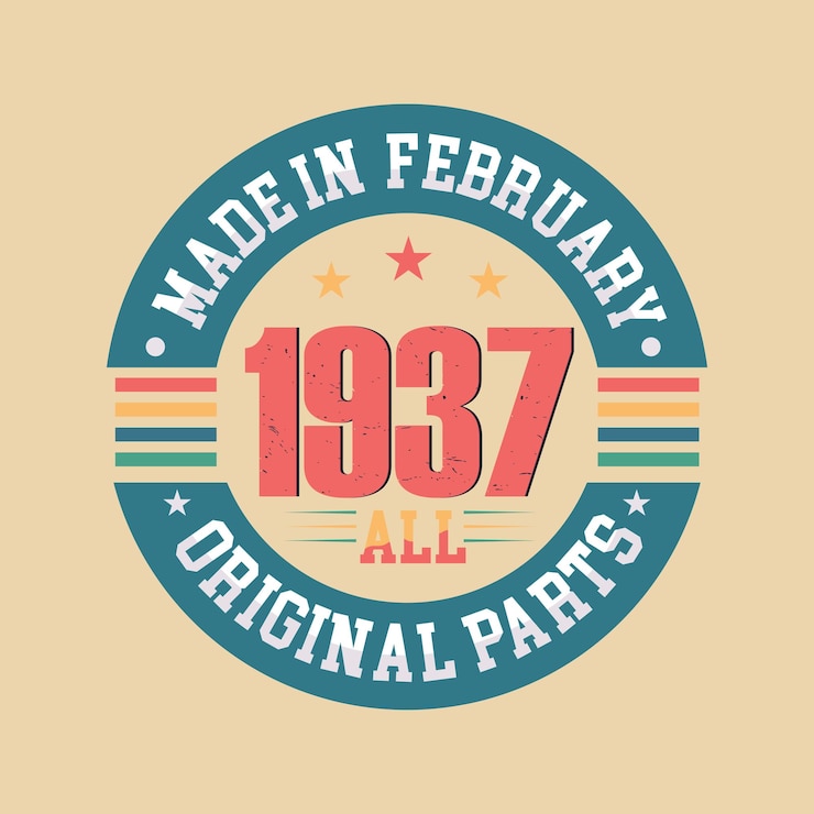 Vector hecho en febrero de 1937 todas las piezas originales nacido en febrero de 1937 vintage retro celebración de cumpleaños