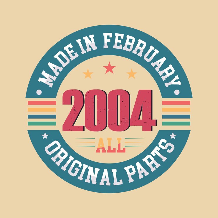 Vector hecho en febrero de 2004 todas las piezas originales nacido en febrero de 2004 vintage retro celebración de cumpleaños