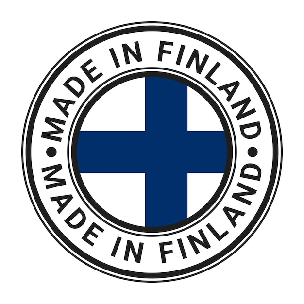 Hecho en finlandia pegatina de sello redondo con ilustración de vector de bandera finlandesa