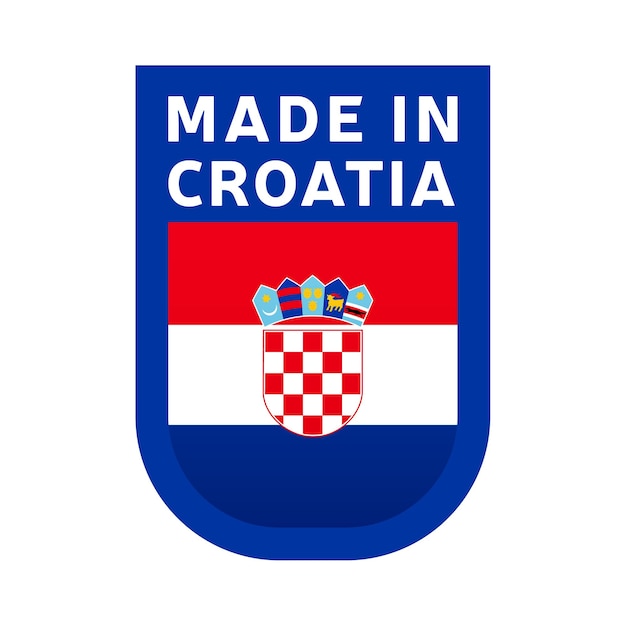 Hecho en icono de croacia. Etiqueta engomada del sello de la bandera nacional del país. Ilustración vectorial Icono simple con bandera