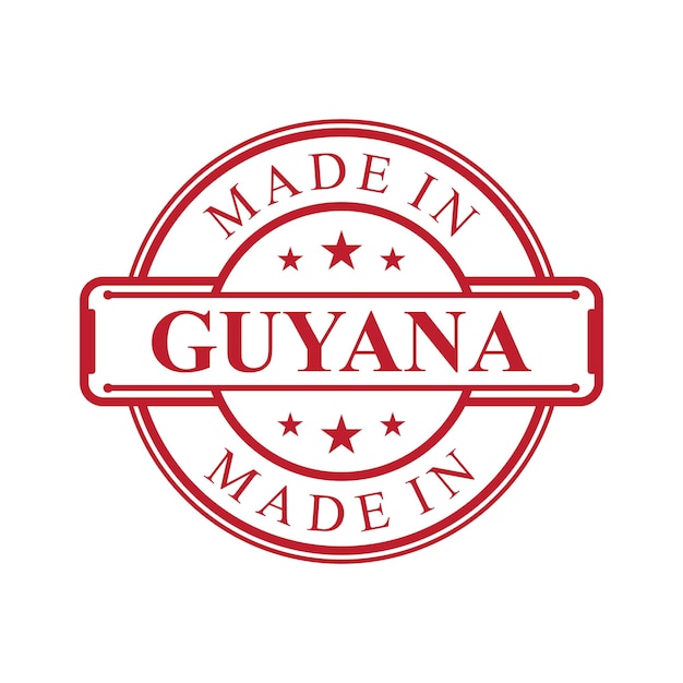 Hecho en icono de etiqueta de guyana con emblema de color rojo