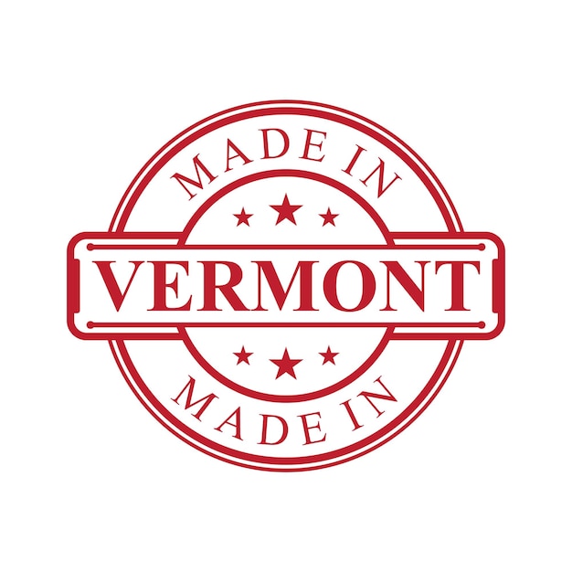 Hecho en el icono de la etiqueta de vermont con el emblema de color rojo