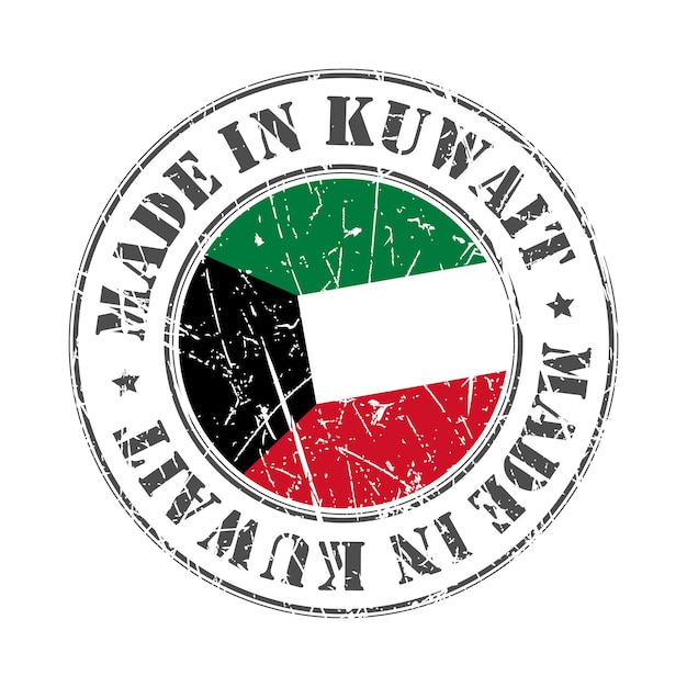 Hecho en Kuwait sello rayado insignia de bandera ilustración vectorial del logotipo