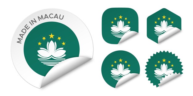 Hecho en Macau Macao flag sticker tags badge logo 3d vector illustration mockup aislado en blanco