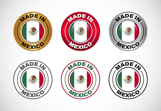 Hecho en México icono de etiqueta con bandera Icono establecido para insignia de negocio sello pegatina logotipo y símbolo