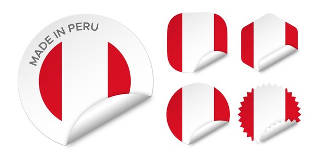 Hecho en Perú bandera etiquetas adhesivas insignia logo 3d vector ilustración maqueta aislado en blanco